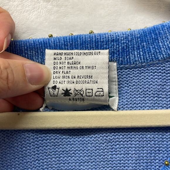 The Quaker Factory Halloween V-Neck Light Blue Sequin‎ Pumpkin Spider Sweater 2X - Picture 5 of 8